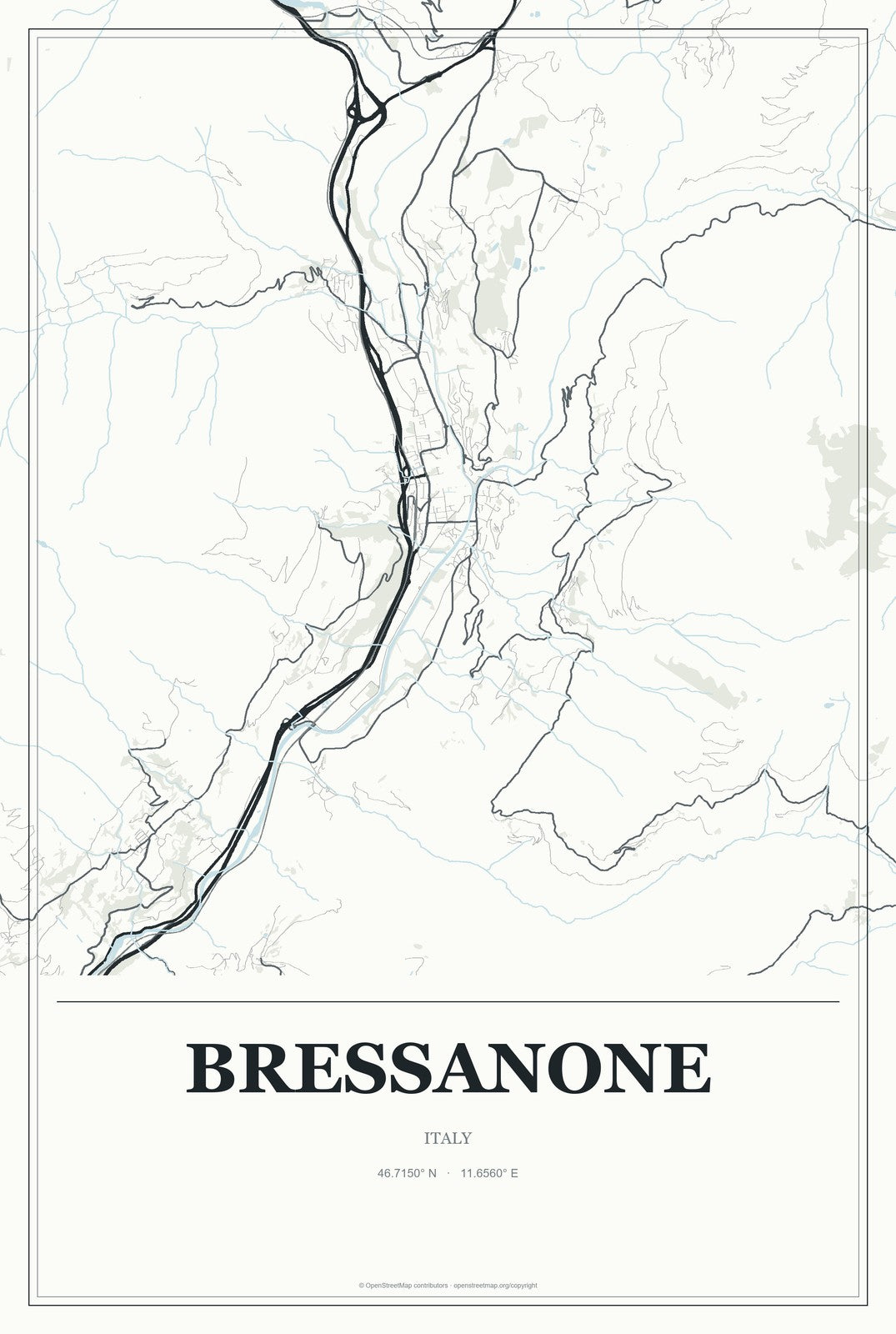 Bressanone, Italy City Map Aluminum Sign in Gallery Air style