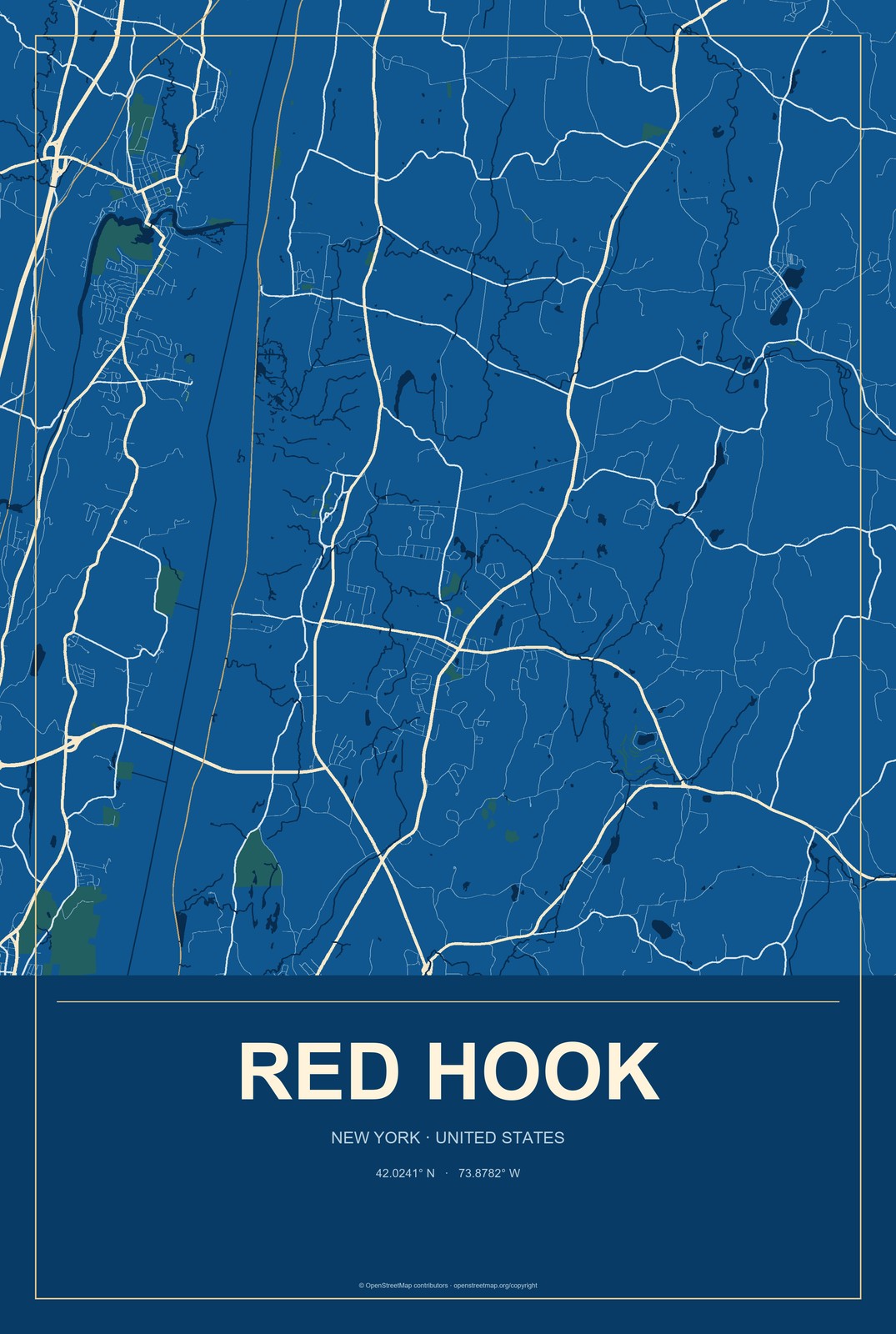 Red Hook, New York City Map Aluminum Sign in Harbor Cobalt style