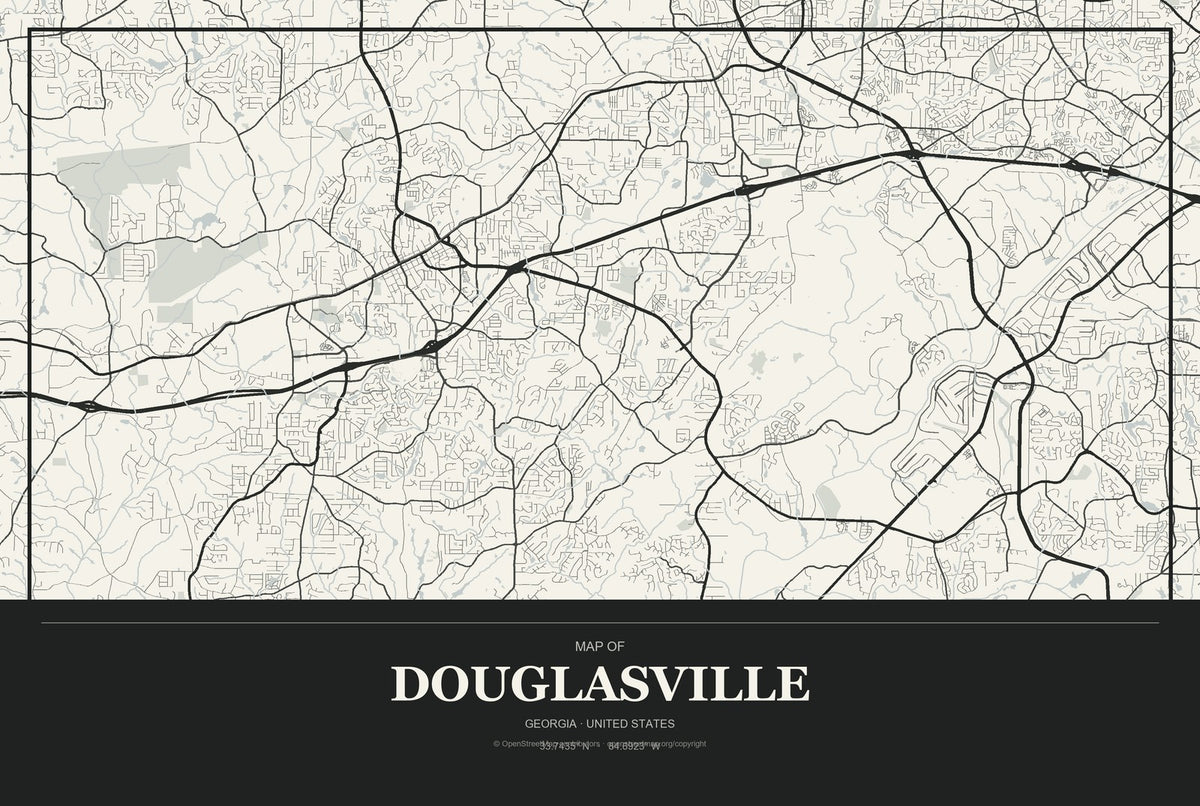 Douglasville, Georgia City Map Aluminum Sign in Museum Plaque style