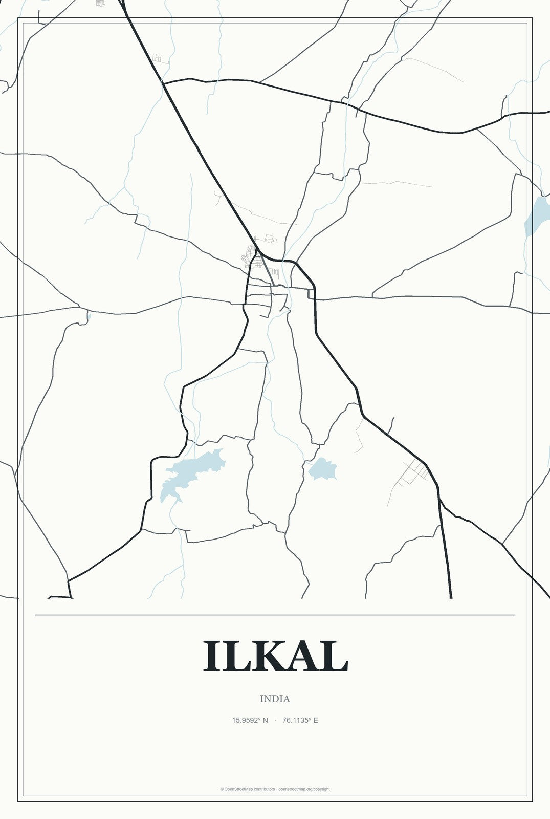 Ilkal, India City Map Aluminum Sign in Gallery Air style