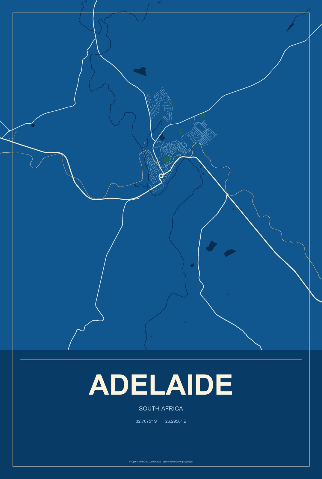 Adelaide, South Africa City Map Aluminum Sign in Harbor Cobalt style