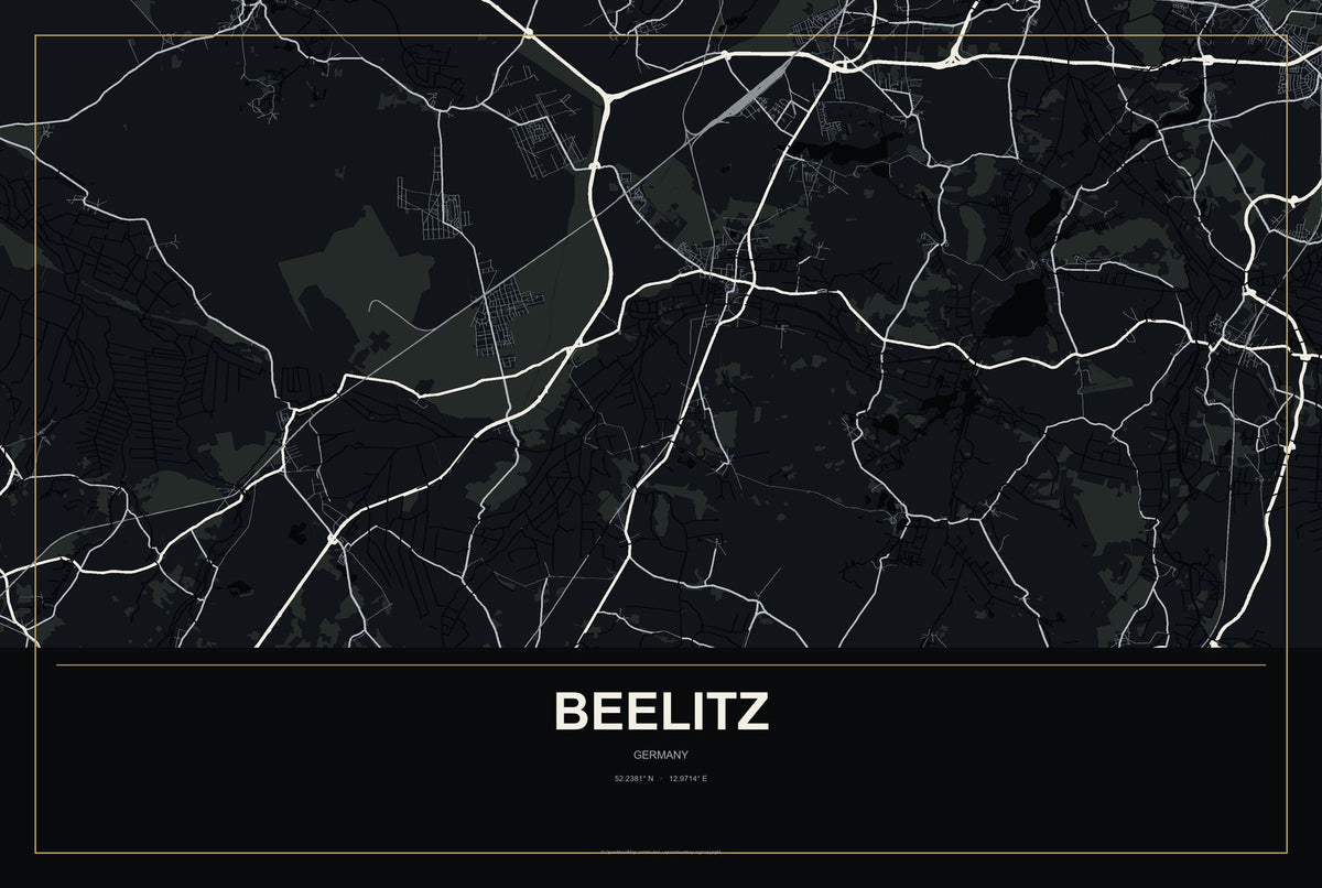 Beelitz, Germany City Map Aluminum Sign in Metropolitan Noir style