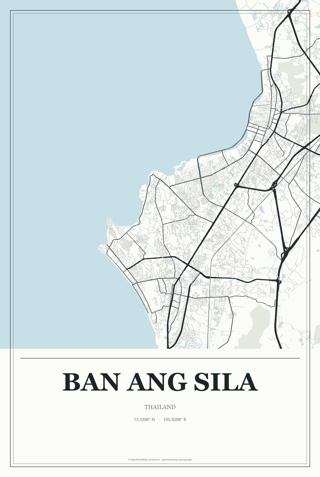 Ban Ang Sila, Thailand City Map Aluminum Sign in Gallery Air style