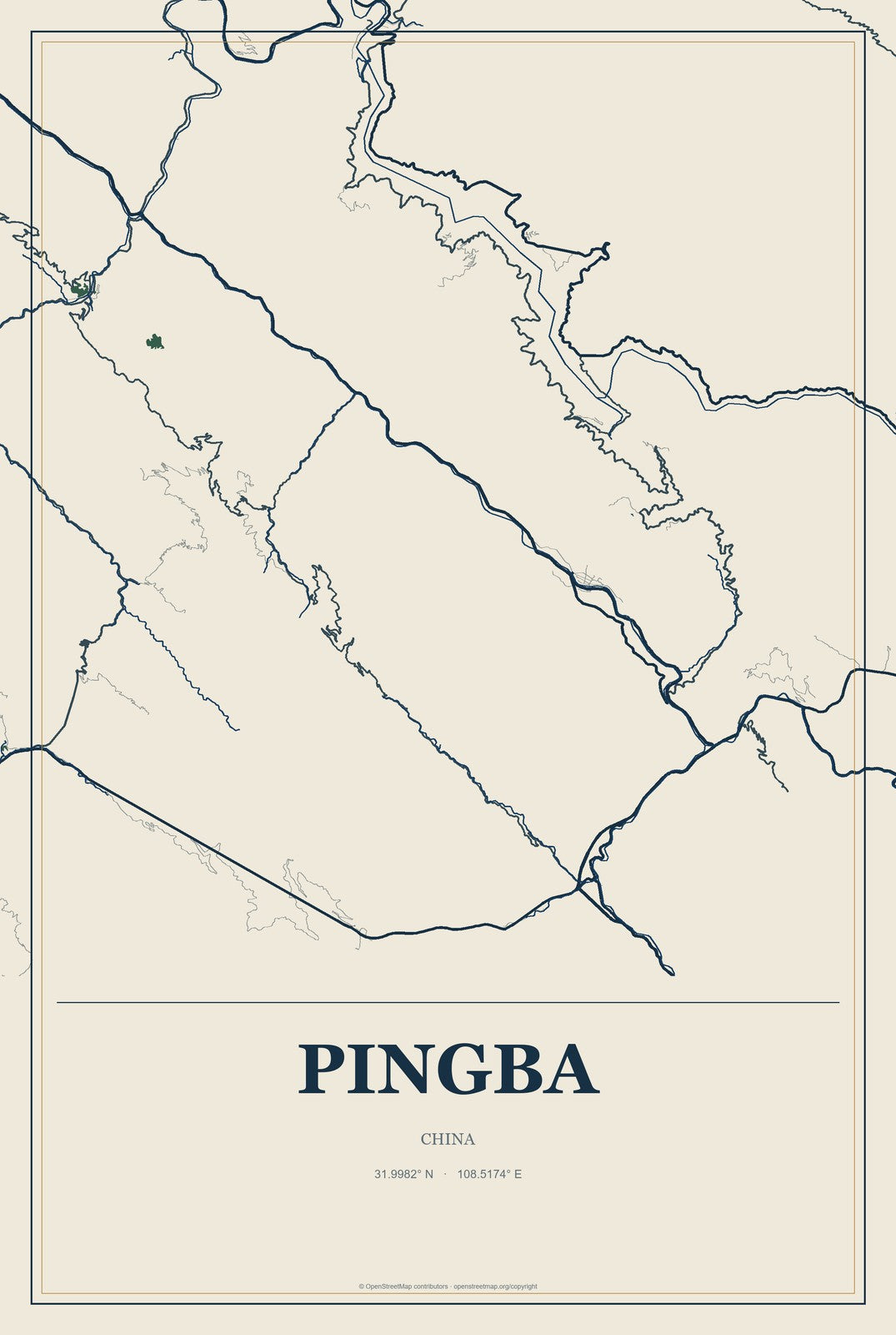 Pingba, China City Map Aluminum Sign in Coastal Cutout style
