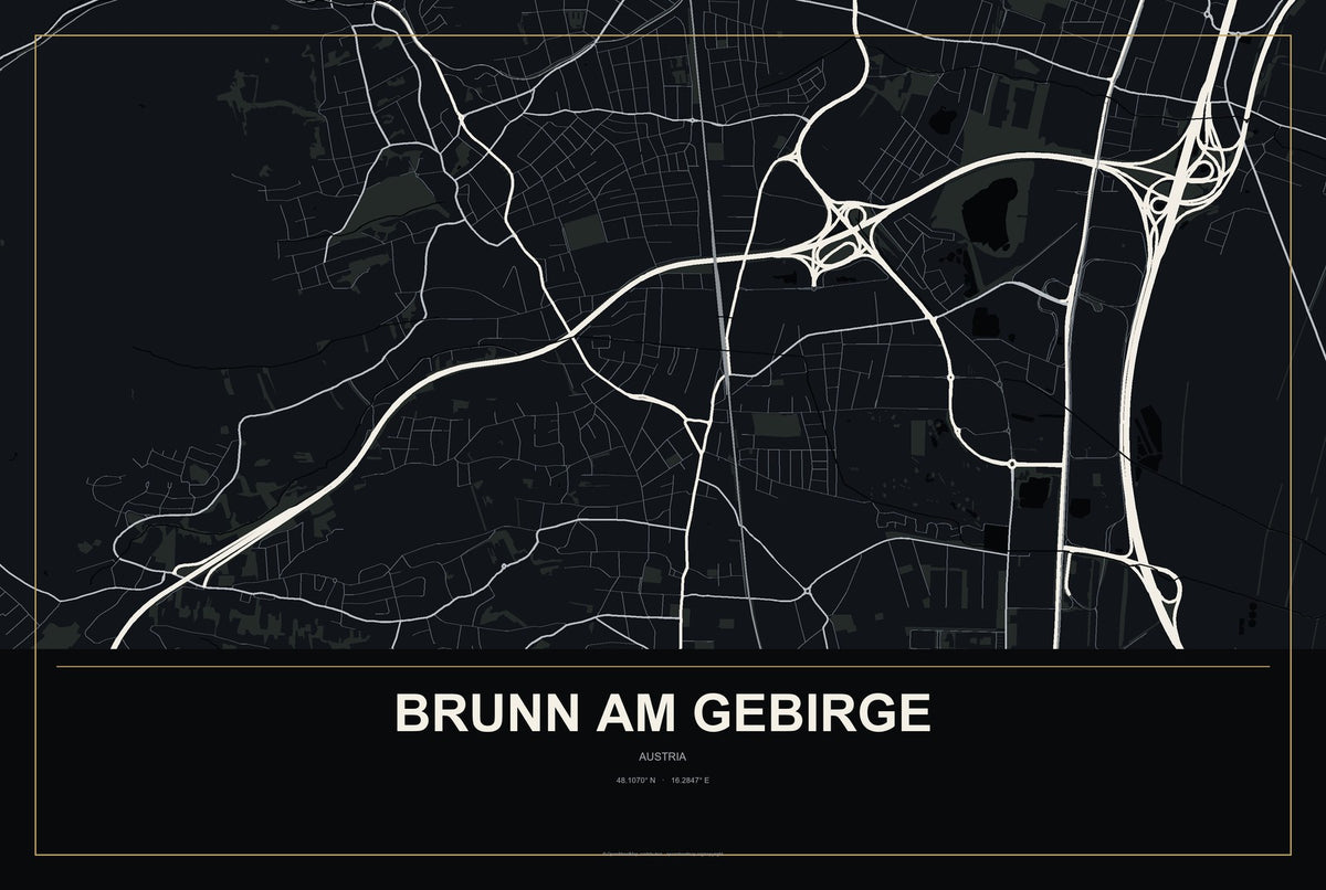 Brunn am Gebirge, Austria City Map Aluminum Sign in Metropolitan Noir style