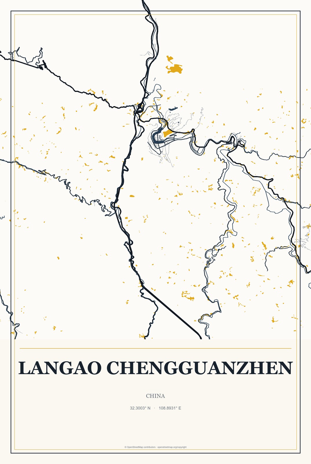 Langao Chengguanzhen, China City Map Aluminum Sign in Citrine Modern style