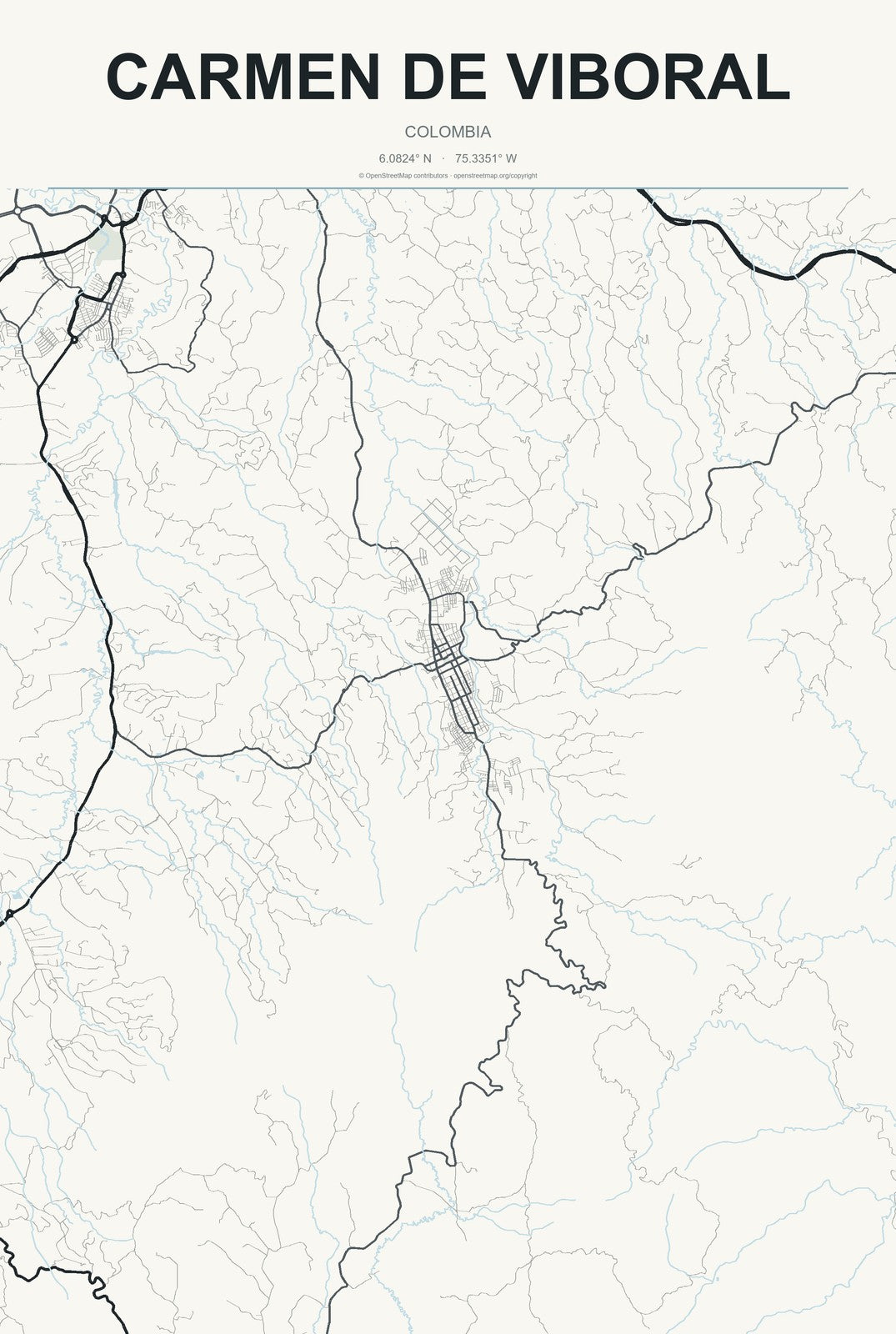 Carmen de Viboral, Colombia City Map Aluminum Sign in Headline Atlas style