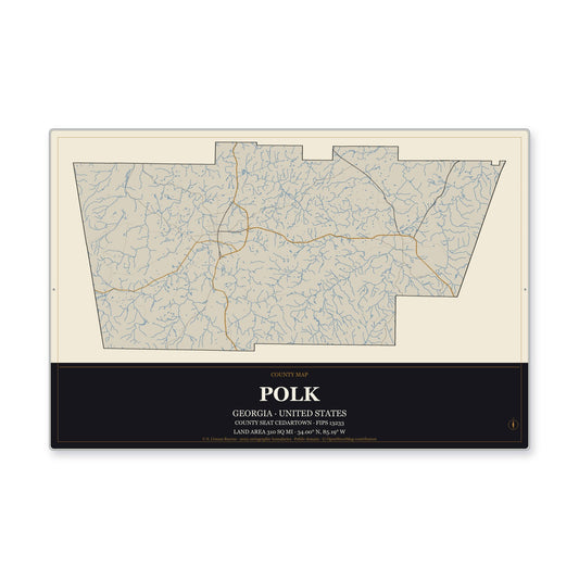 Polk County, Georgia Map Aluminum Sign in Museum Plaque style