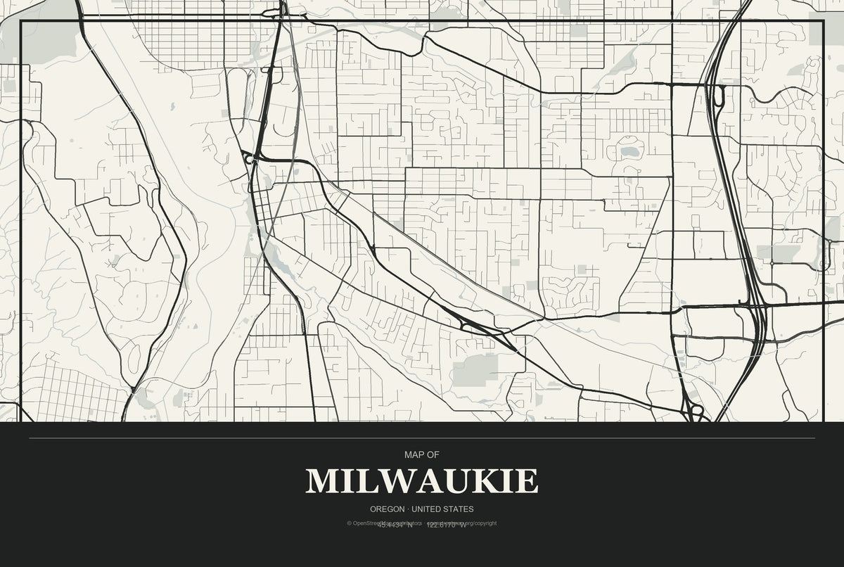 Milwaukie, Oregon City Map Aluminum Sign in Museum Plaque style