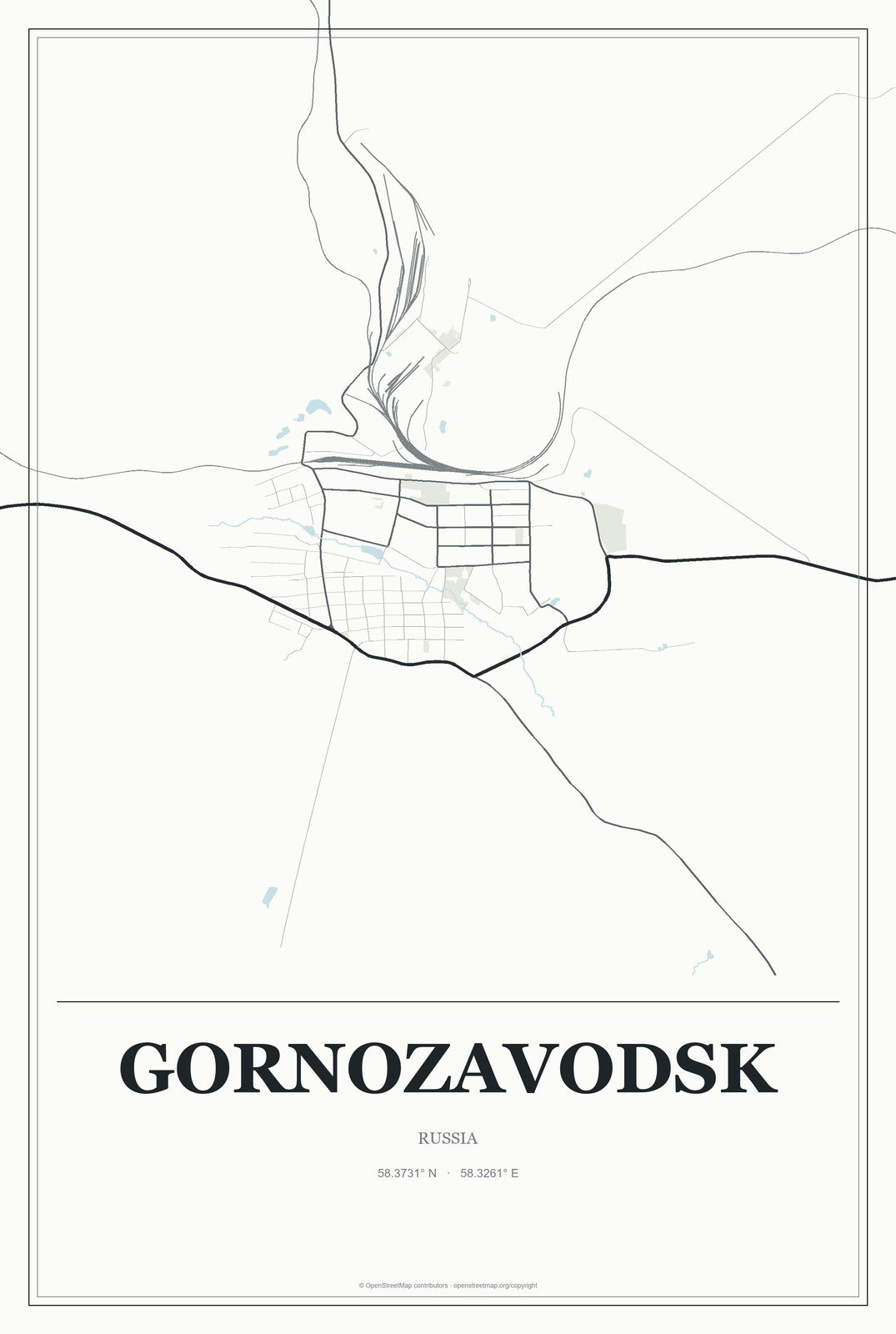 Gornozavodsk, Russia City Map Aluminum Sign in Gallery Air style