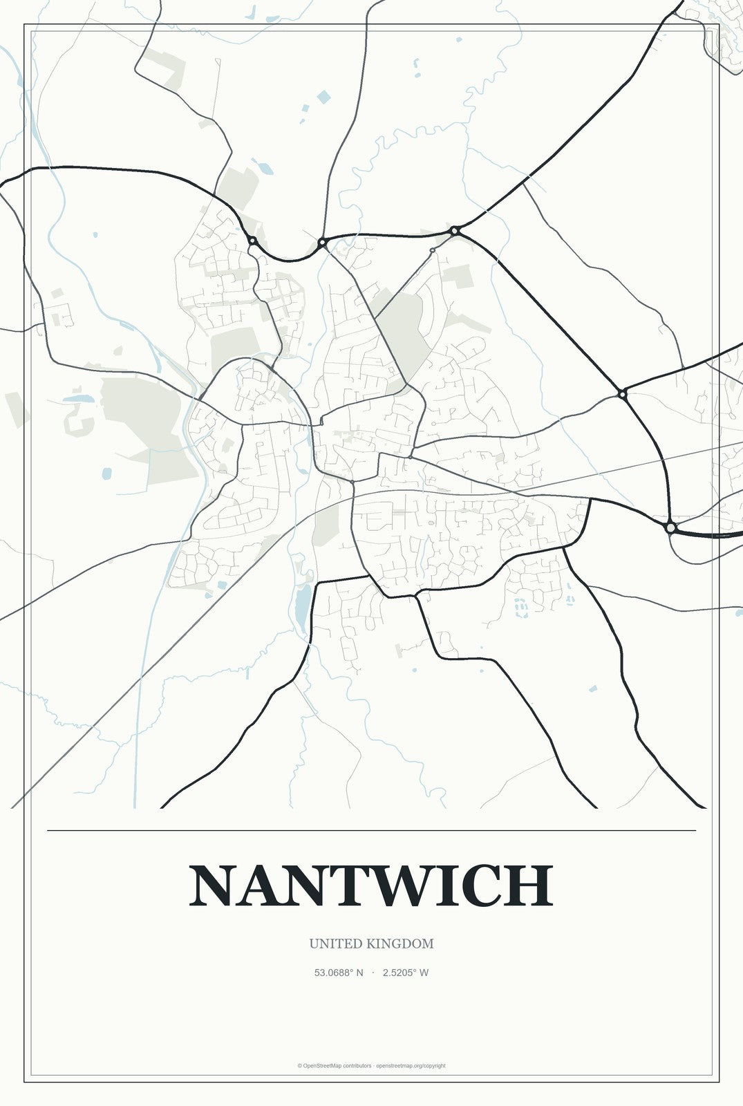 Nantwich, United Kingdom City Map Aluminum Sign in Gallery Air style