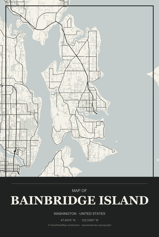 Bainbridge Island, Washington City Map Aluminum Sign in Museum Plaque style