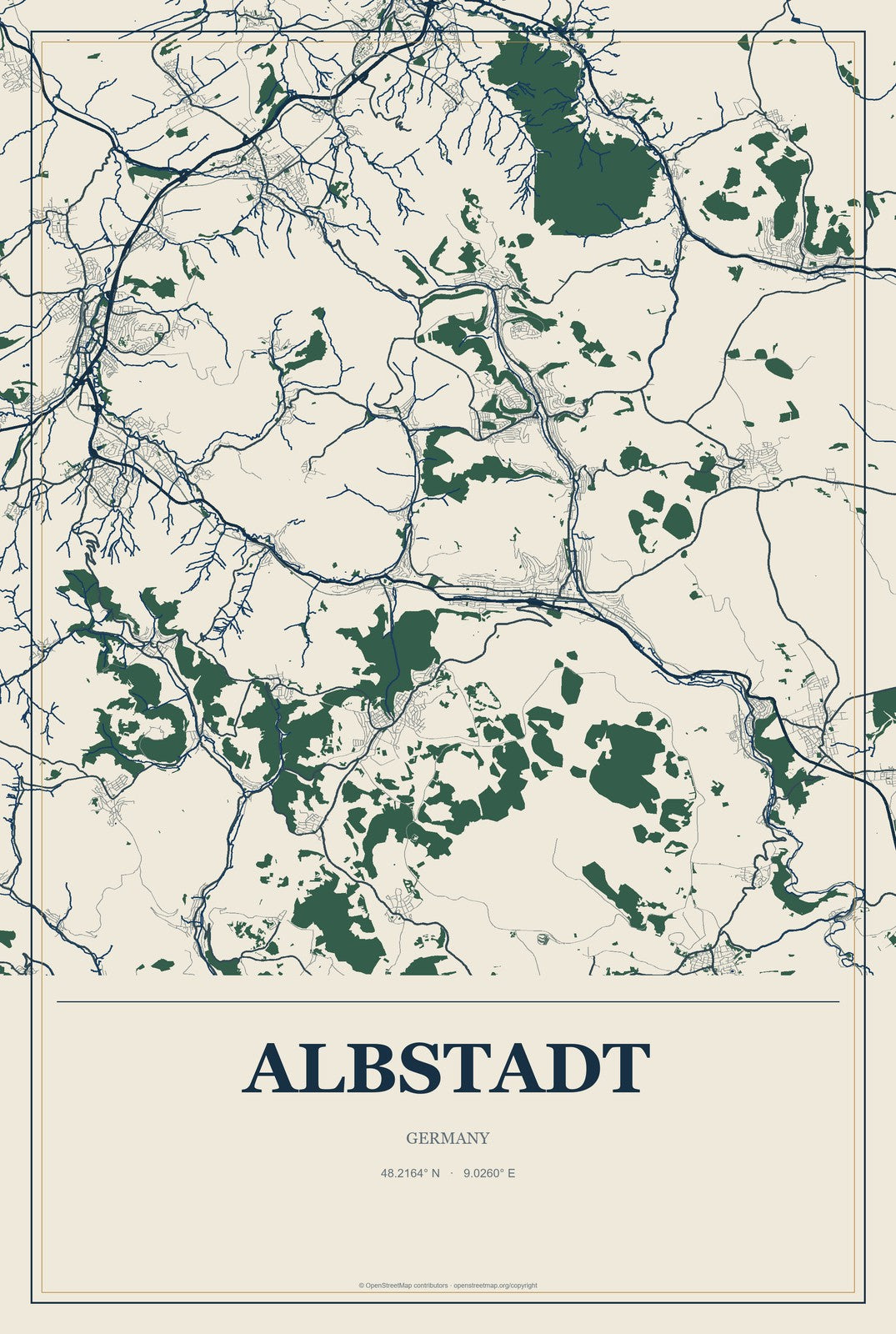 Albstadt, Germany City Map Aluminum Sign in Coastal Cutout style