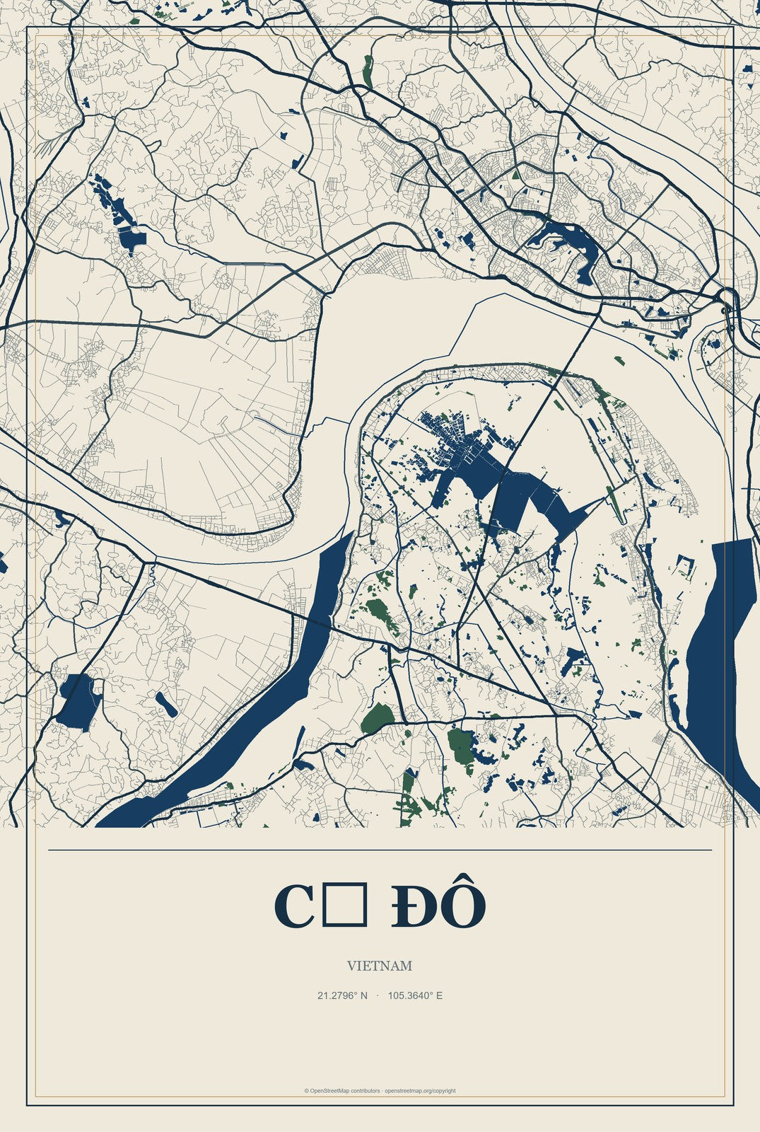 Cổ Đô, Vietnam City Map Aluminum Sign in Coastal Cutout style