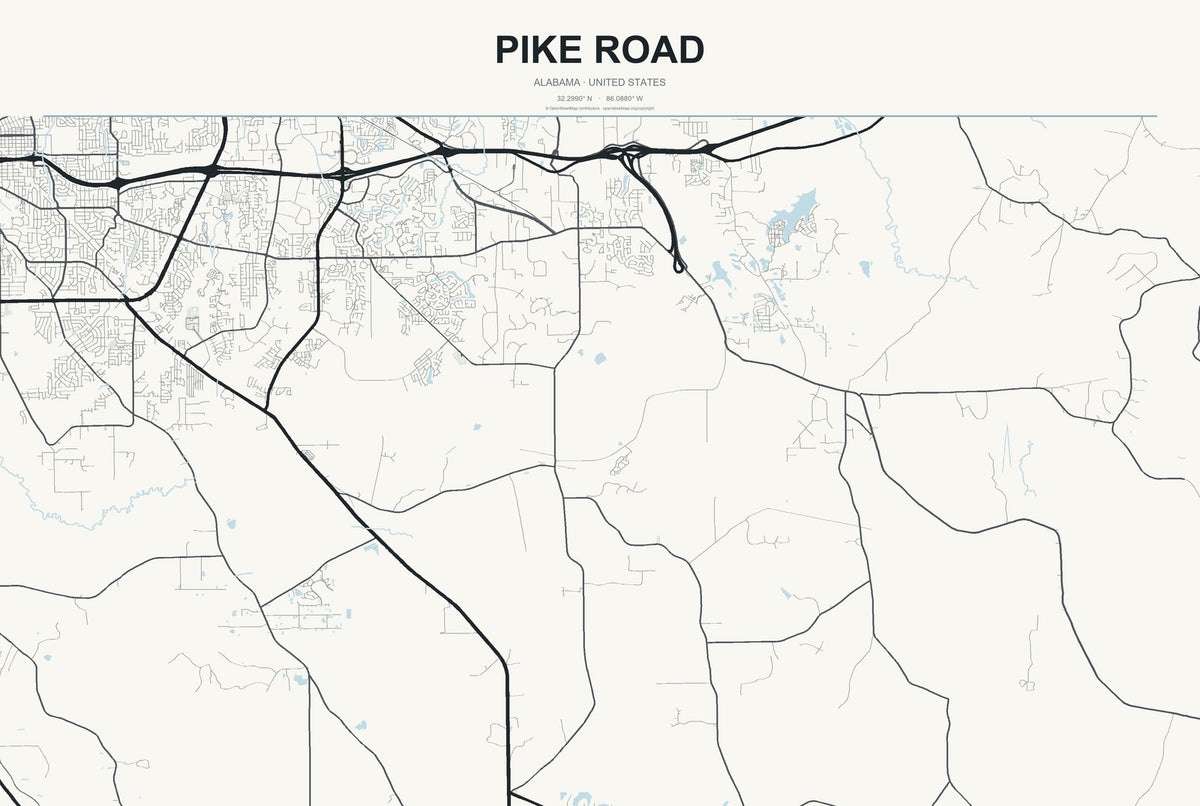 Pike Road, Alabama City Map Aluminum Sign in Headline Atlas style