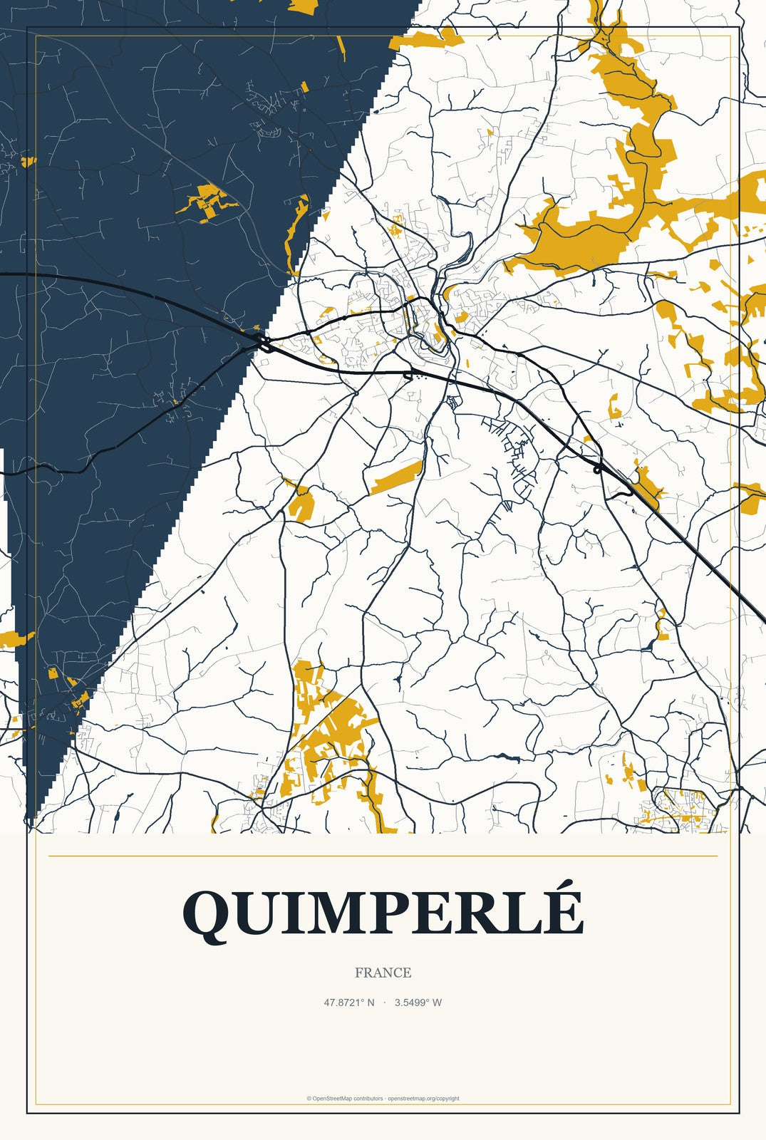 Quimperlé, France City Map Aluminum Sign in Citrine Modern style