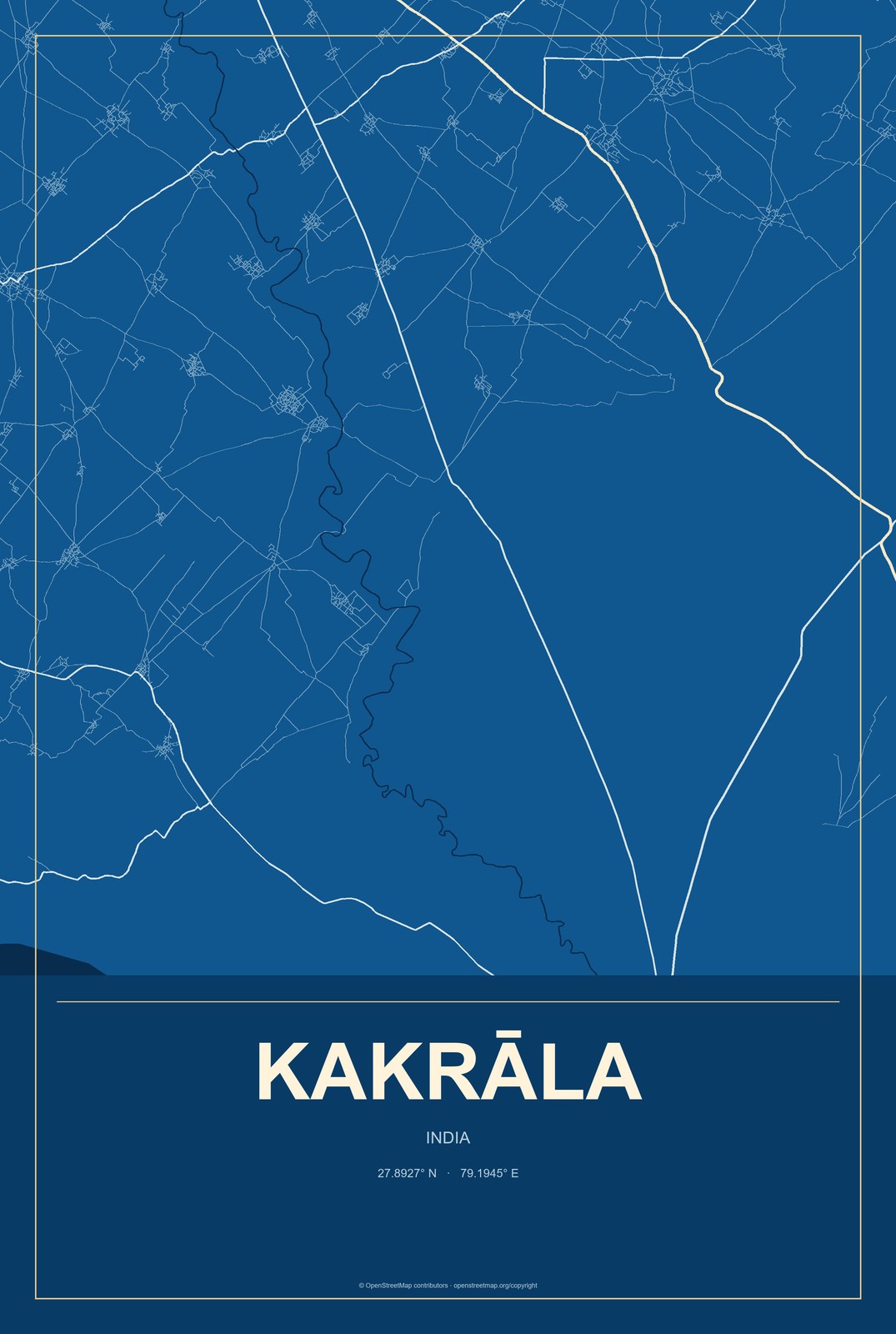 Kakrāla, India City Map Aluminum Sign in Harbor Cobalt style