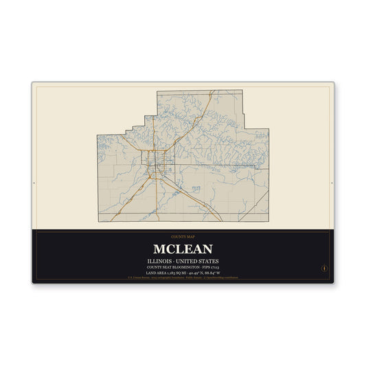 McLean County, Illinois Map Aluminum Sign in Museum Plaque style