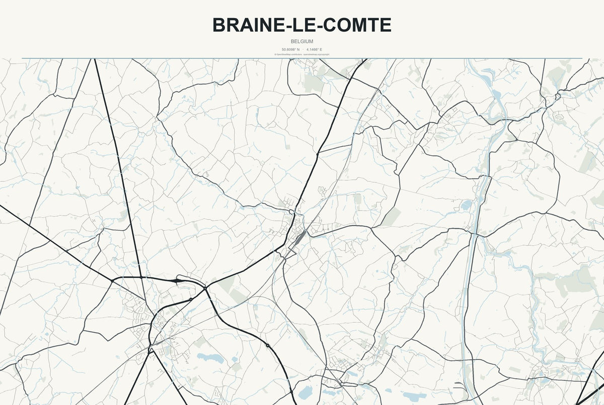 Braine-le-Comte, Belgium City Map Aluminum Sign in Headline Atlas style