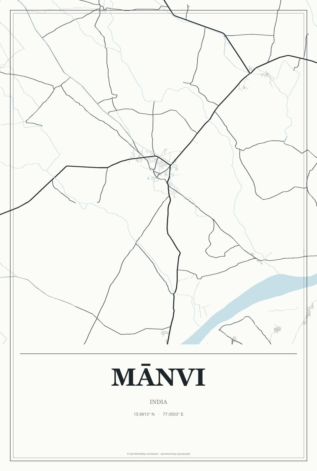 Mānvi, India City Map Aluminum Sign in Gallery Air style