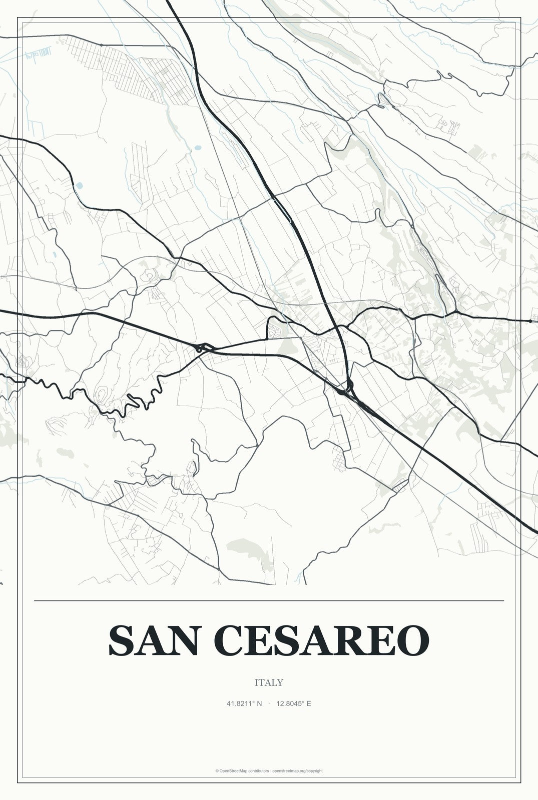 San Cesareo, Italy City Map Aluminum Sign in Gallery Air style
