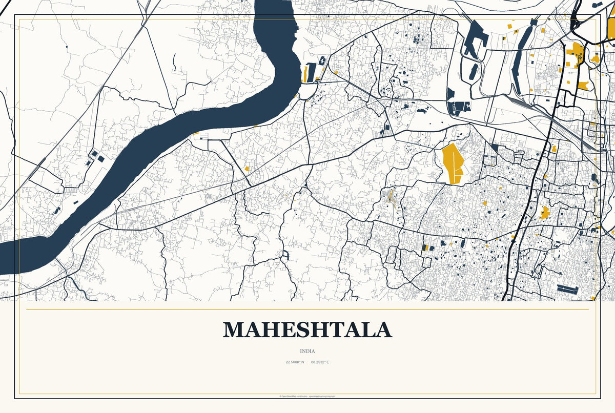 Maheshtala, India City Map Aluminum Sign in Citrine Modern style