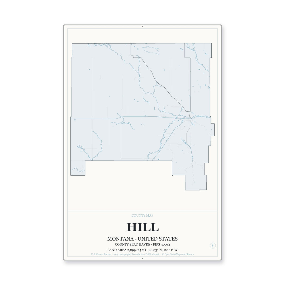 Hill County, Montana Map Aluminum Sign in Gallery Air style