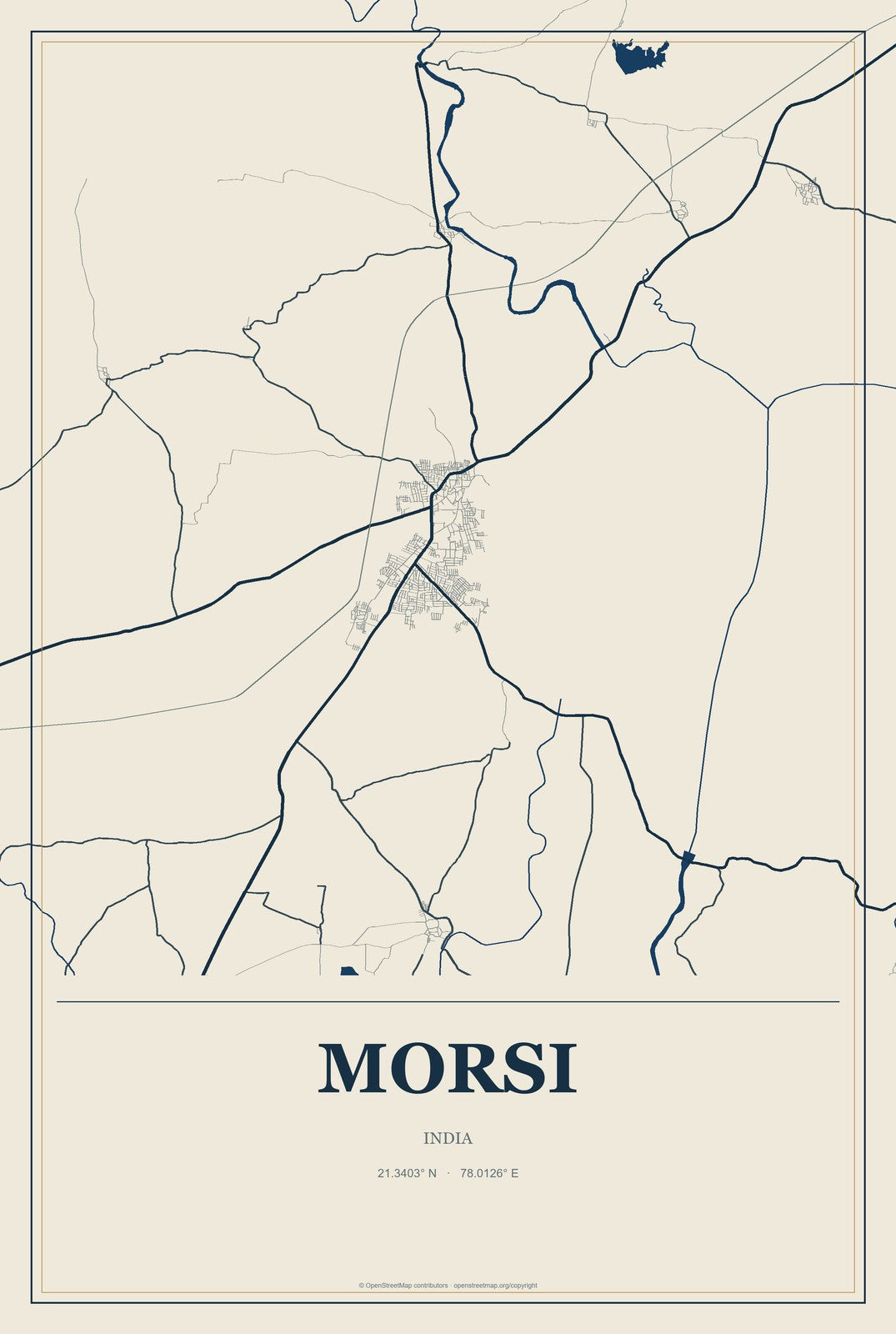 Morsi, India City Map Aluminum Sign in Coastal Cutout style