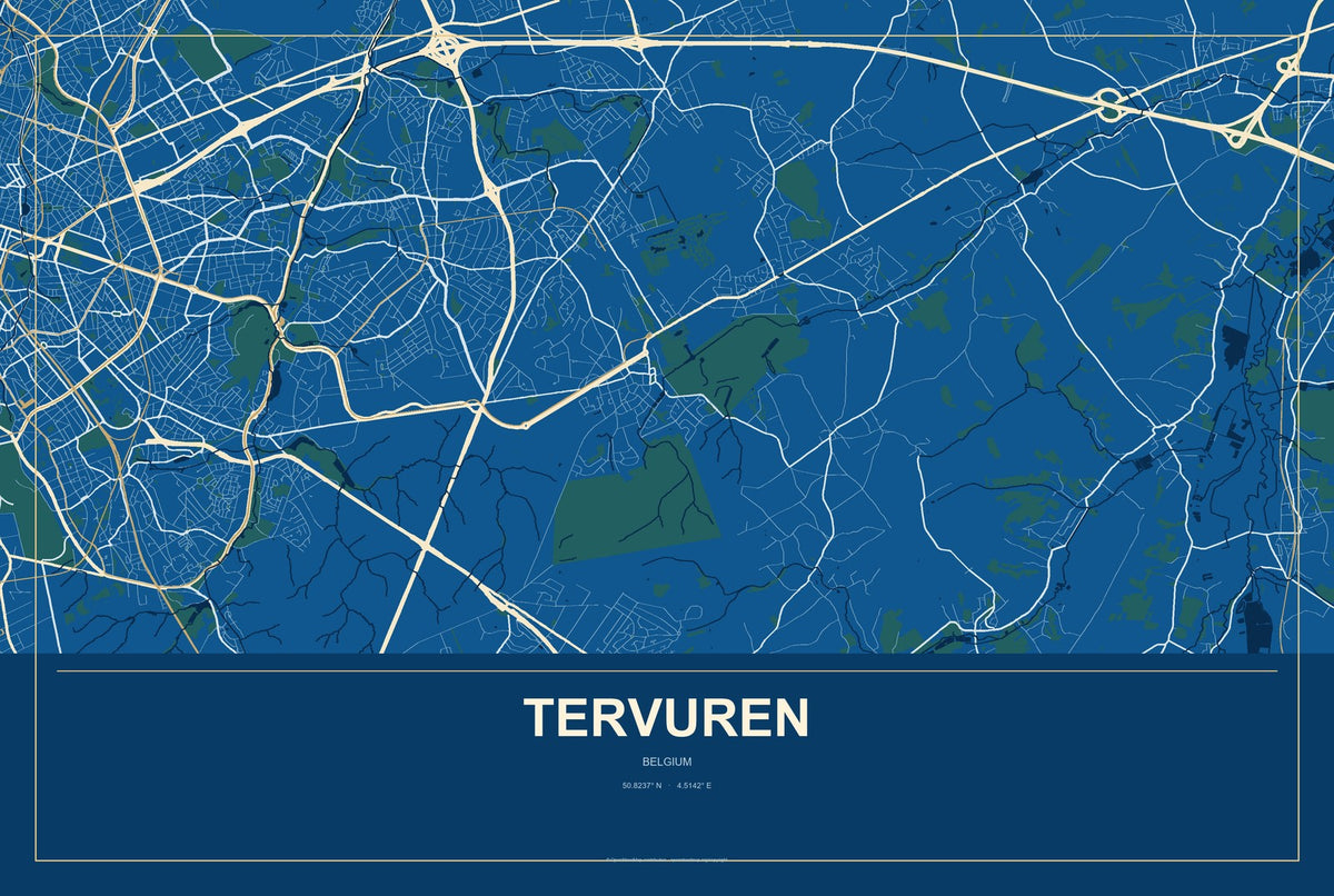 Tervuren, Belgium City Map Aluminum Sign in Harbor Cobalt style