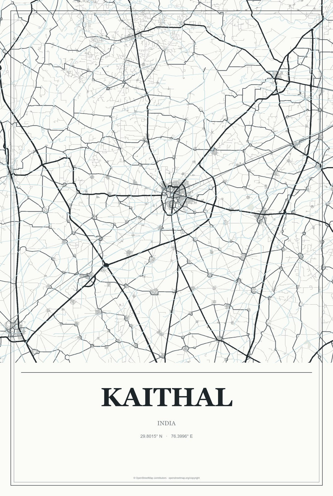 Kaithal, India City Map Aluminum Sign in Gallery Air style