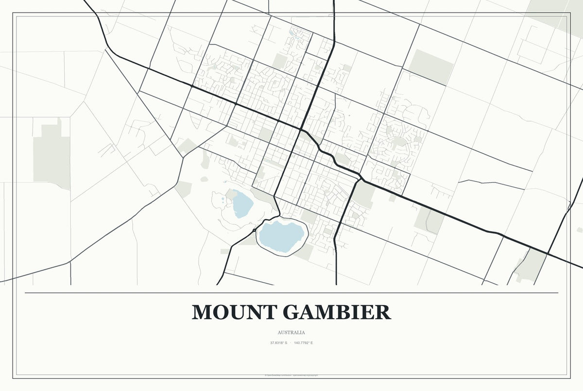 Mount Gambier, Australia City Map Aluminum Sign in Gallery Air style