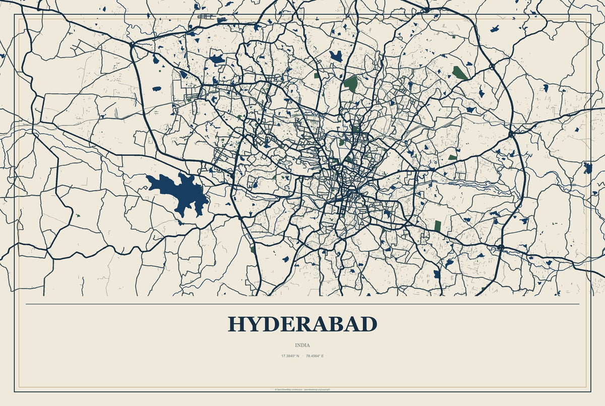 Hyderabad, India City Map Aluminum Sign in Coastal Cutout style
