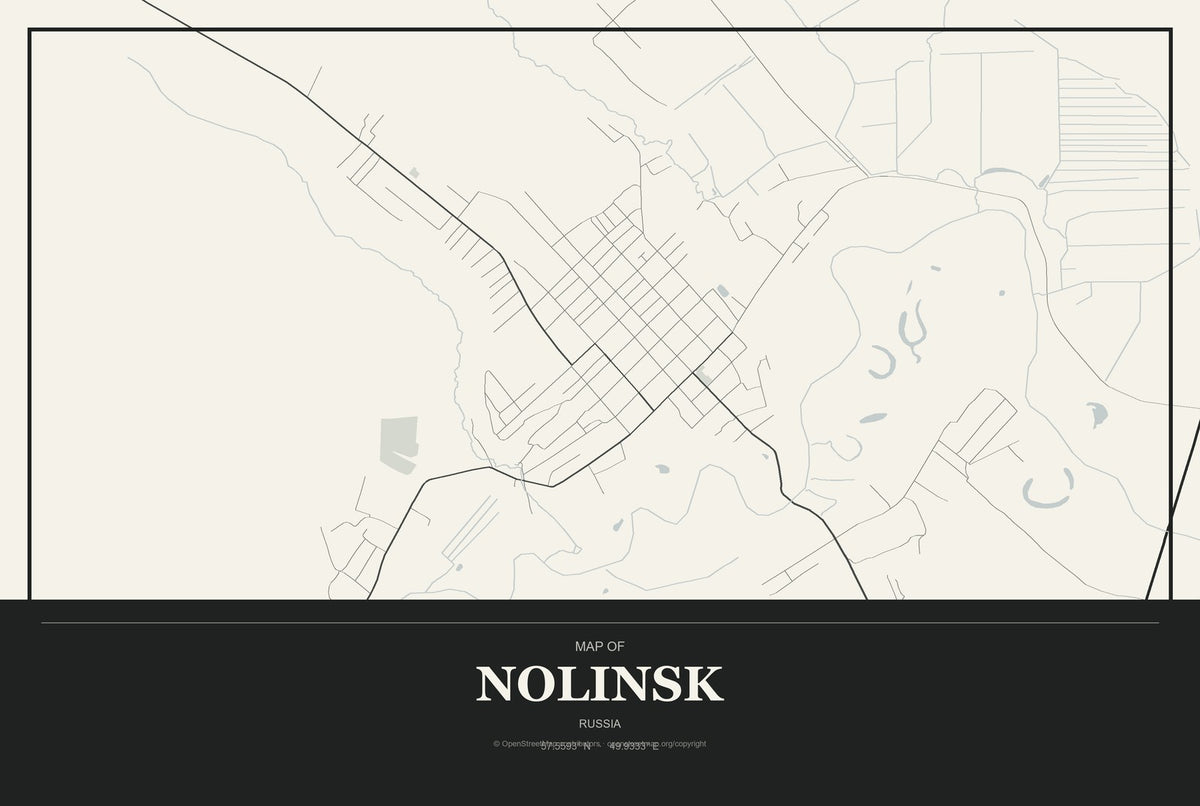 Nolinsk, Russia City Map Aluminum Sign in Museum Plaque style