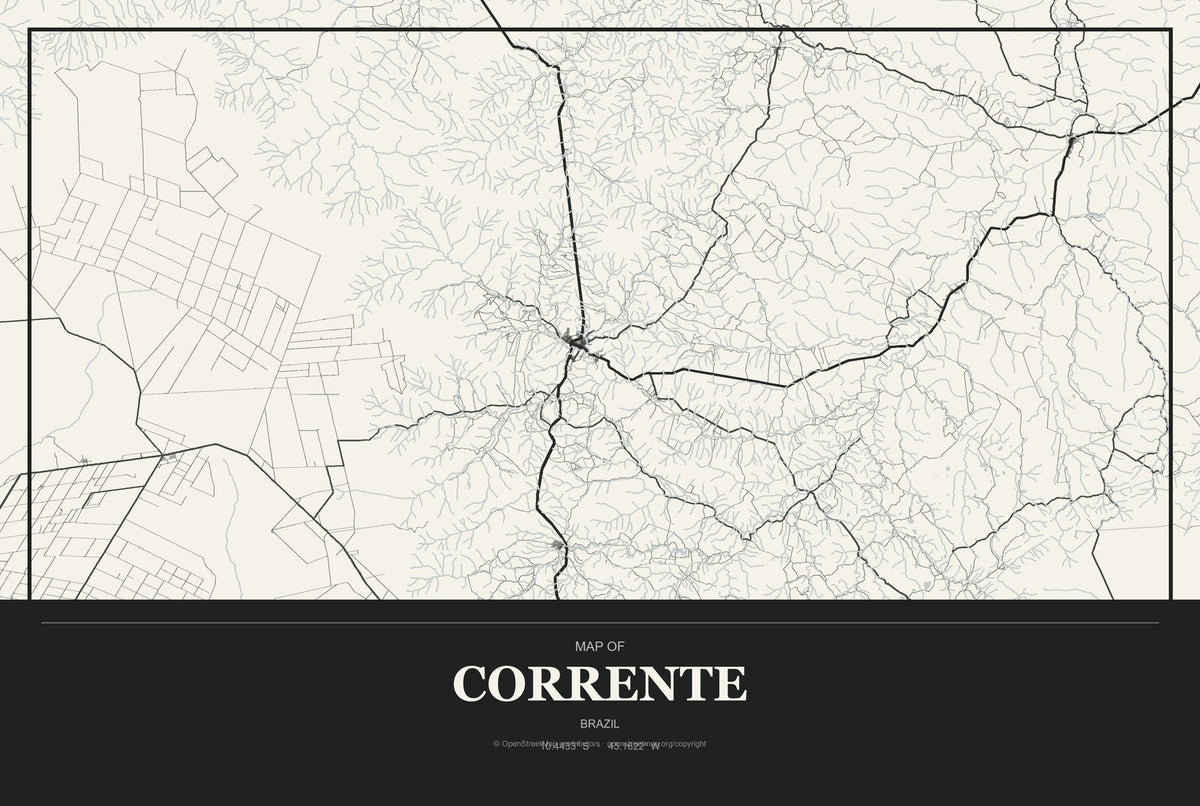 Corrente, Brazil City Map Aluminum Sign in Museum Plaque style