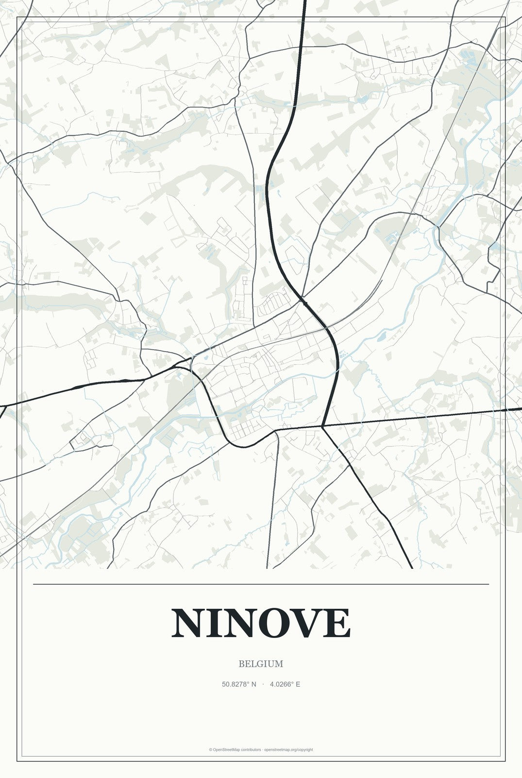Ninove, Belgium City Map Aluminum Sign in Gallery Air style