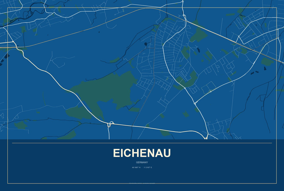 Eichenau, Germany City Map Aluminum Sign in Harbor Cobalt style