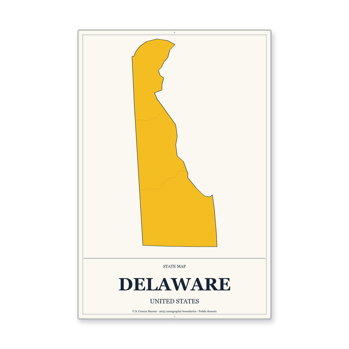 Delaware state map aluminum sign in Citrine Modern style