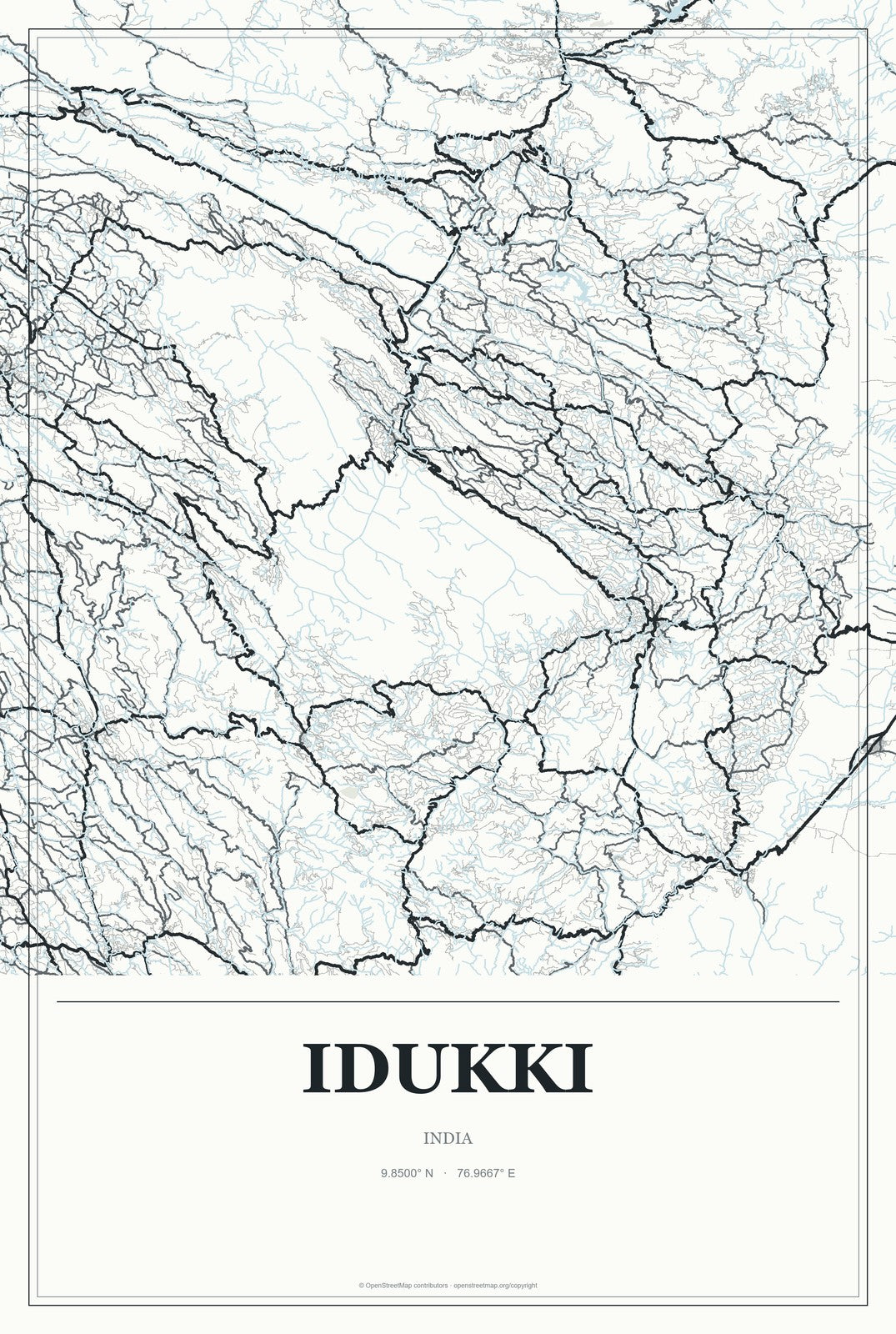 Idukki, India City Map Aluminum Sign in Gallery Air style