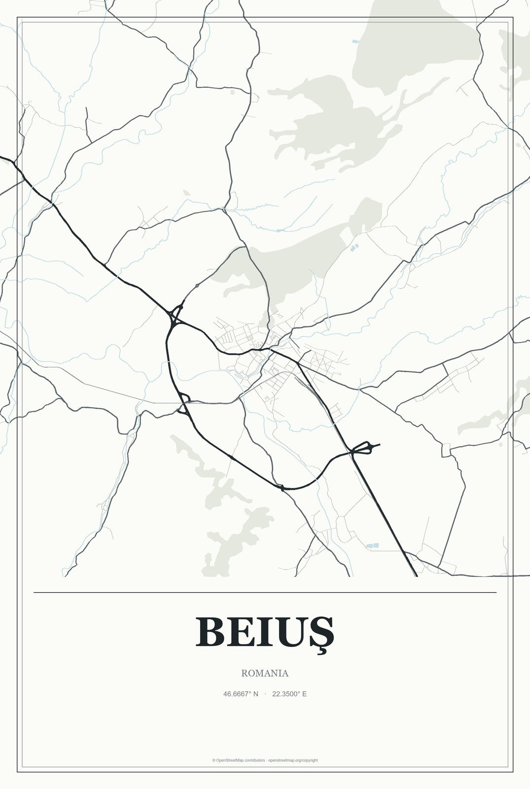 Beiuş, Romania City Map Aluminum Sign in Gallery Air style