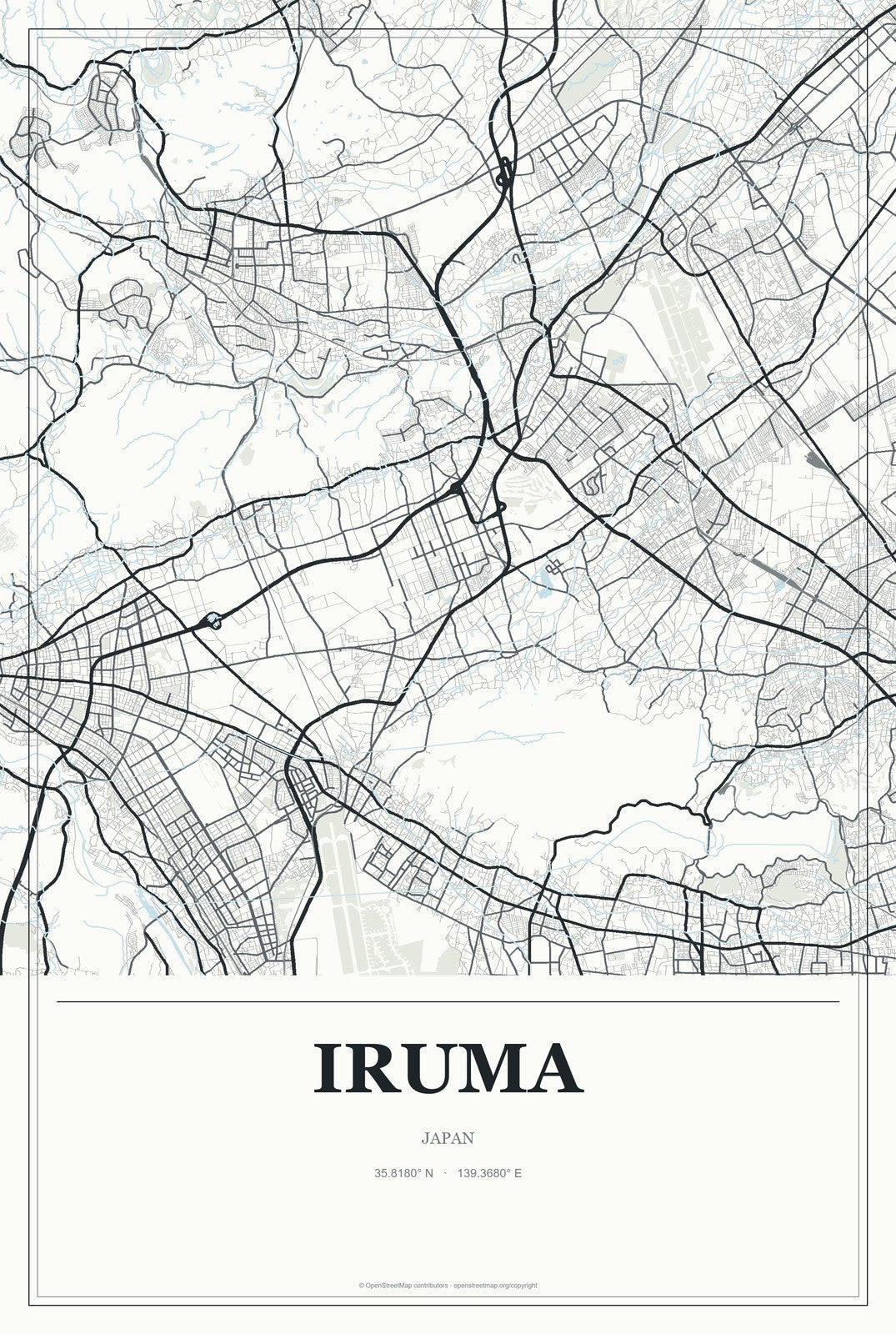 Iruma, Japan City Map Aluminum Sign in Gallery Air style