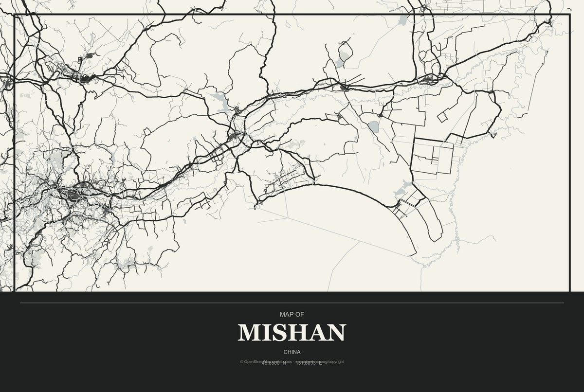 Mishan, China City Map Aluminum Sign in Museum Plaque style