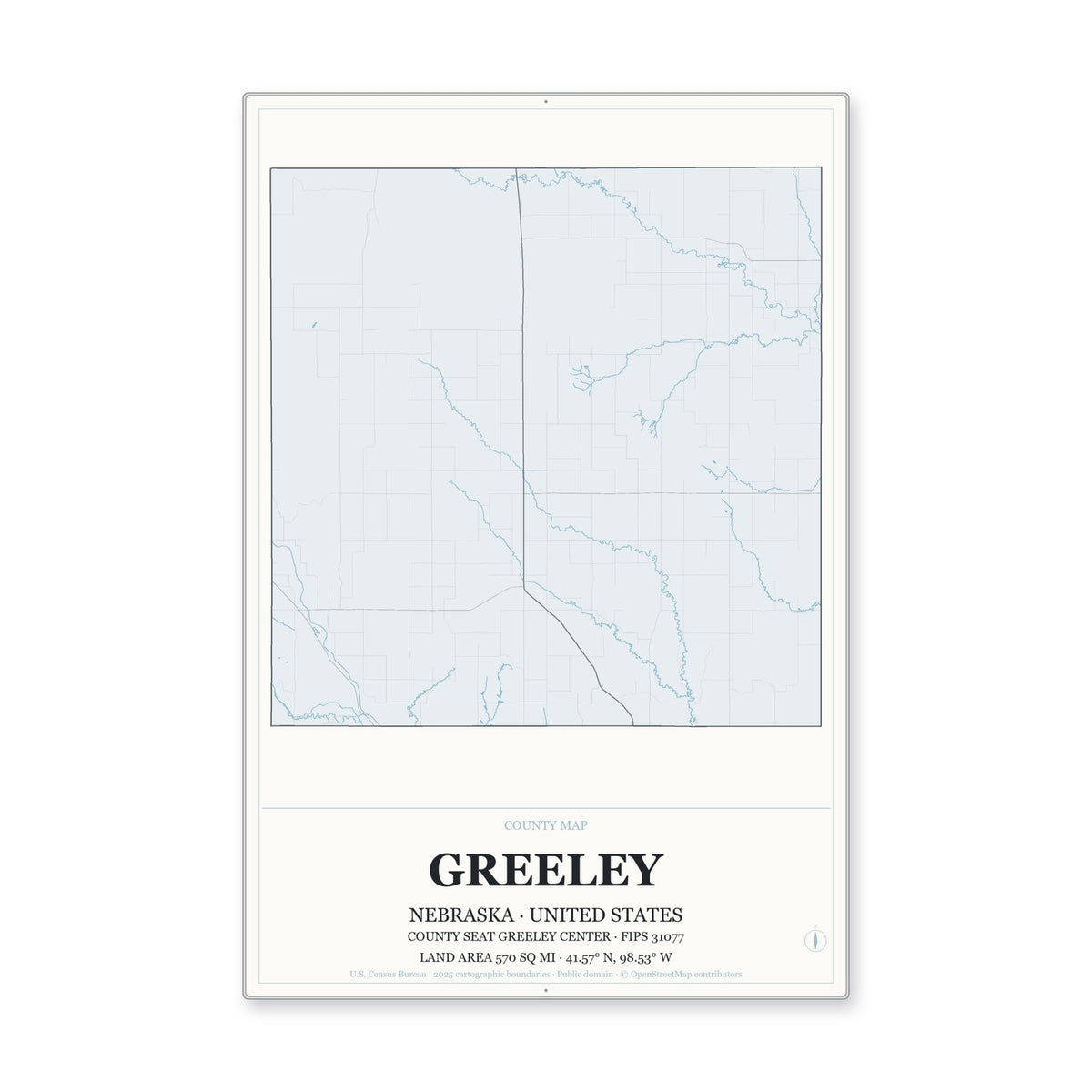 Greeley County, Nebraska Map Aluminum Sign in Gallery Air style