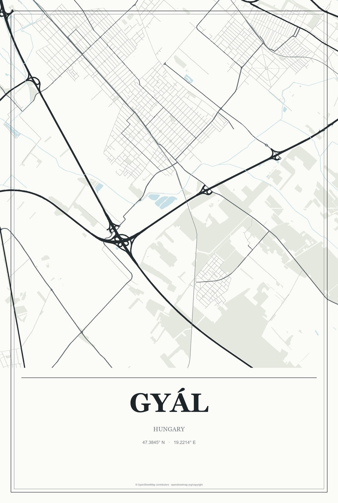 Gyál, Hungary City Map Aluminum Sign in Gallery Air style