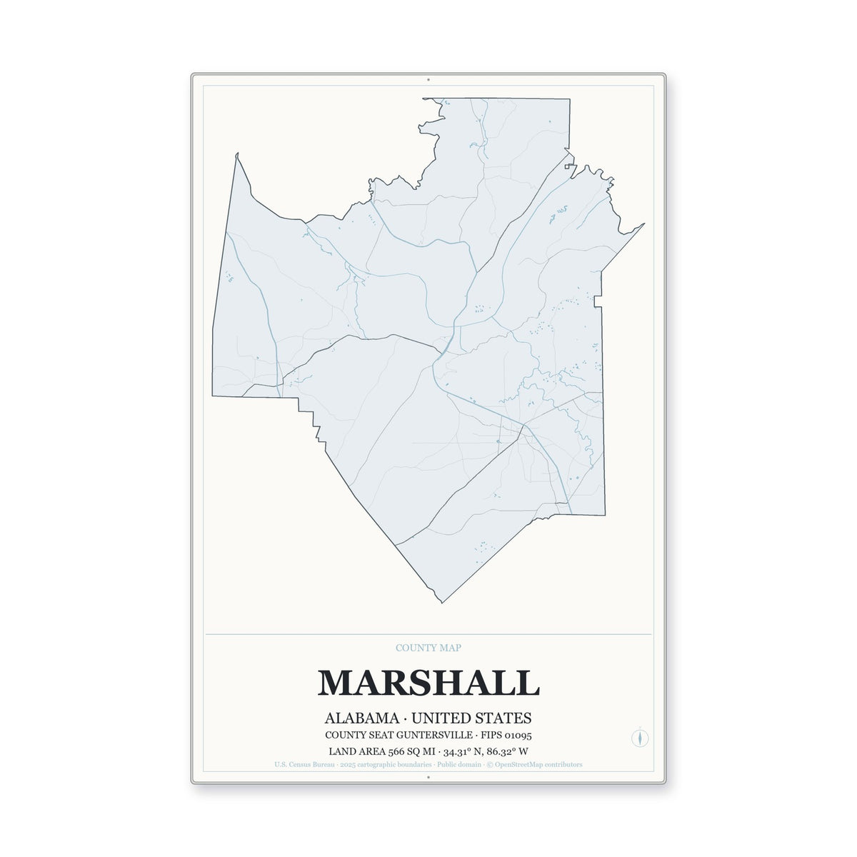 Marshall County, Alabama Map Aluminum Sign in Gallery Air style