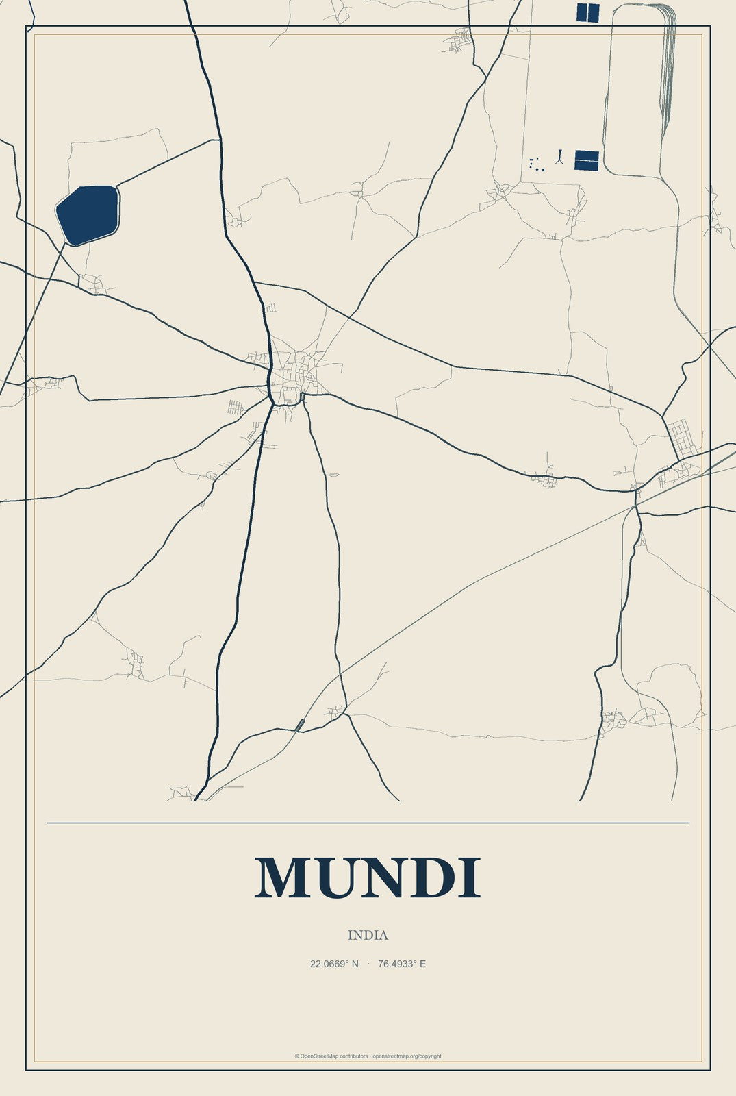 Mundi, India City Map Aluminum Sign in Coastal Cutout style