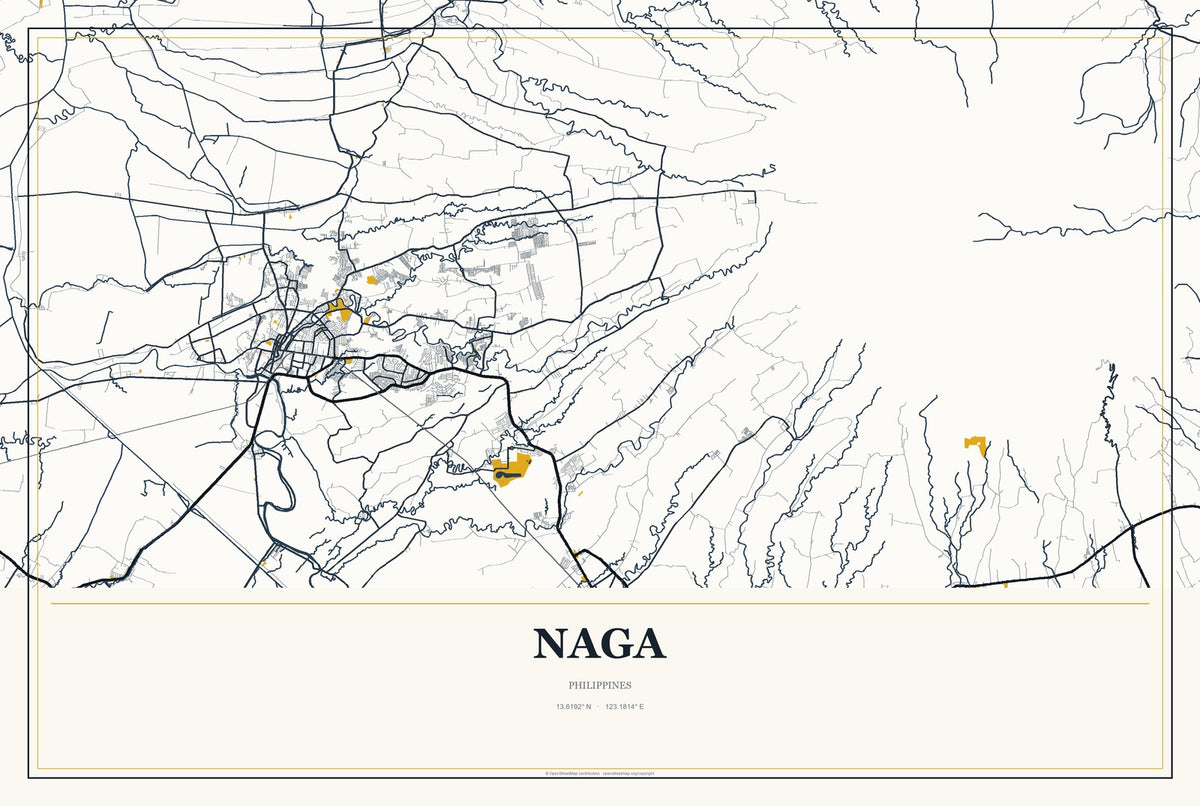 Naga, Bicol Region, Philippines City Map Aluminum Sign in Citrine Modern style