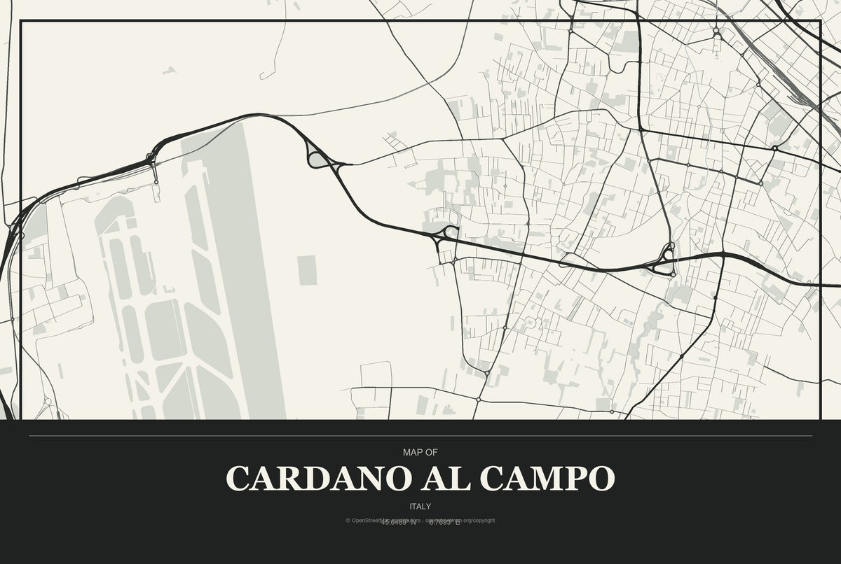 Cardano al Campo, Italy City Map Aluminum Sign in Museum Plaque style