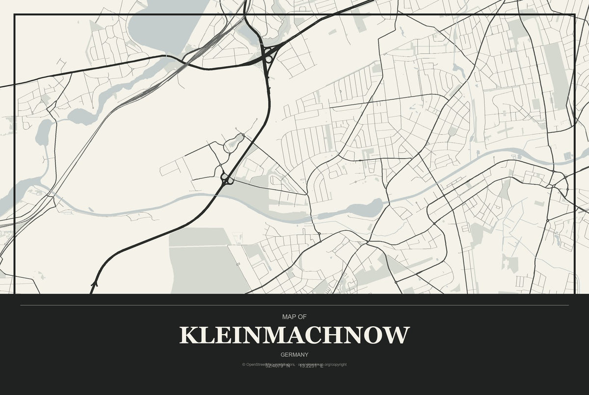 Kleinmachnow, Germany City Map Aluminum Sign in Museum Plaque style