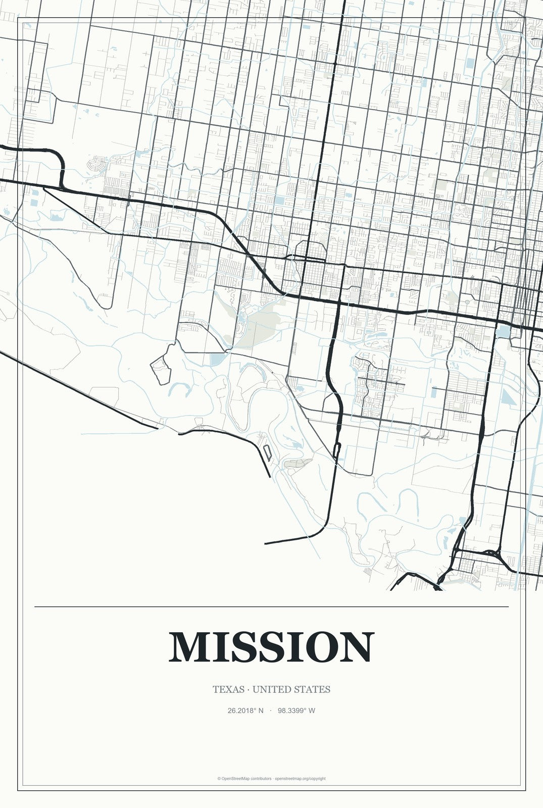 Mission, Texas City Map Aluminum Sign in Gallery Air style