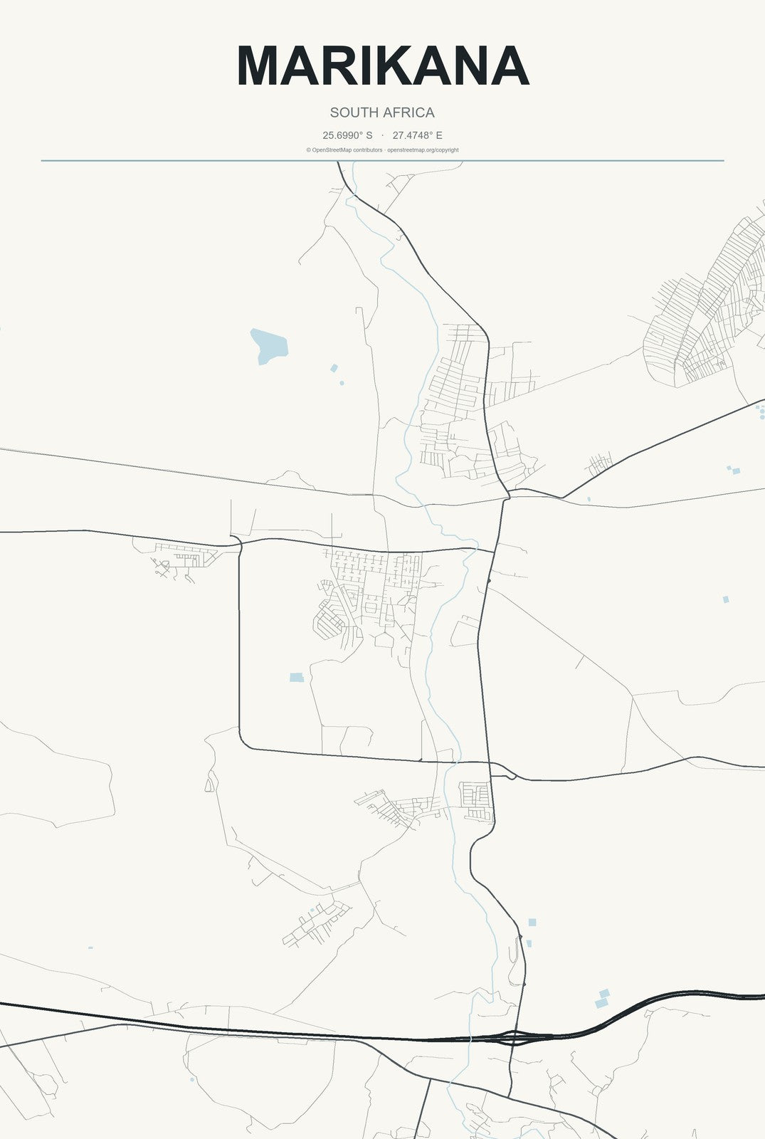 Marikana, South Africa City Map Aluminum Sign in Headline Atlas style